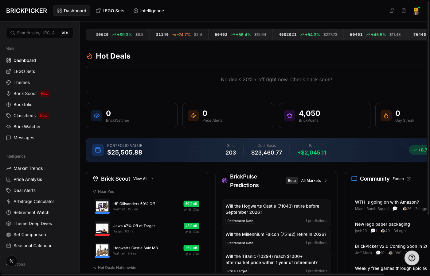 BrickPicker Dashboard - Track your LEGO investments